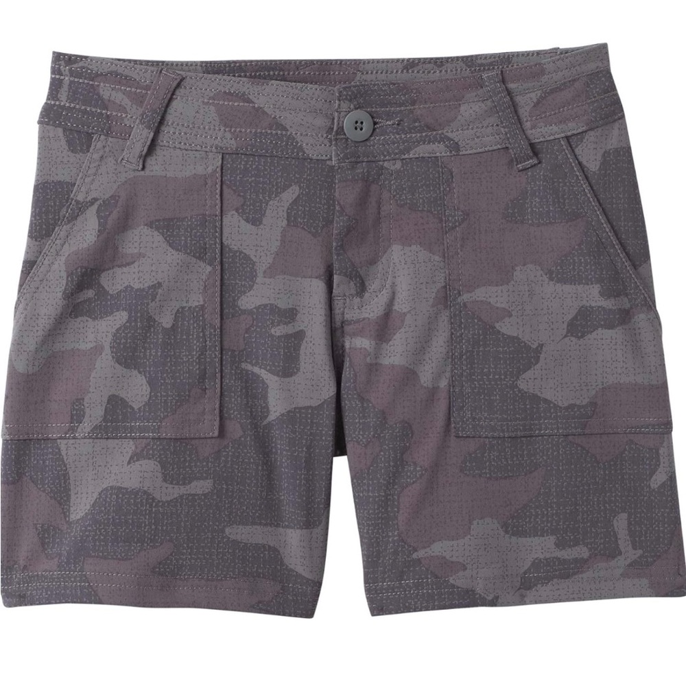 NWT Prana Olivia Shorts in Gravel Camo with 5” Inseam, Size 2